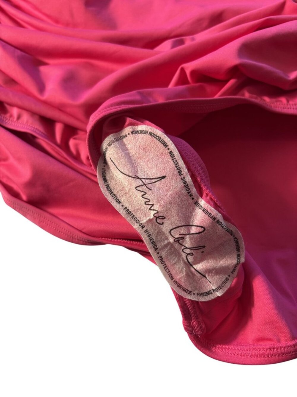 Anne Cole Pink Ruched Strapless (straps included) One-Piece Swimsuit Size 12 - Picture 14 of 15